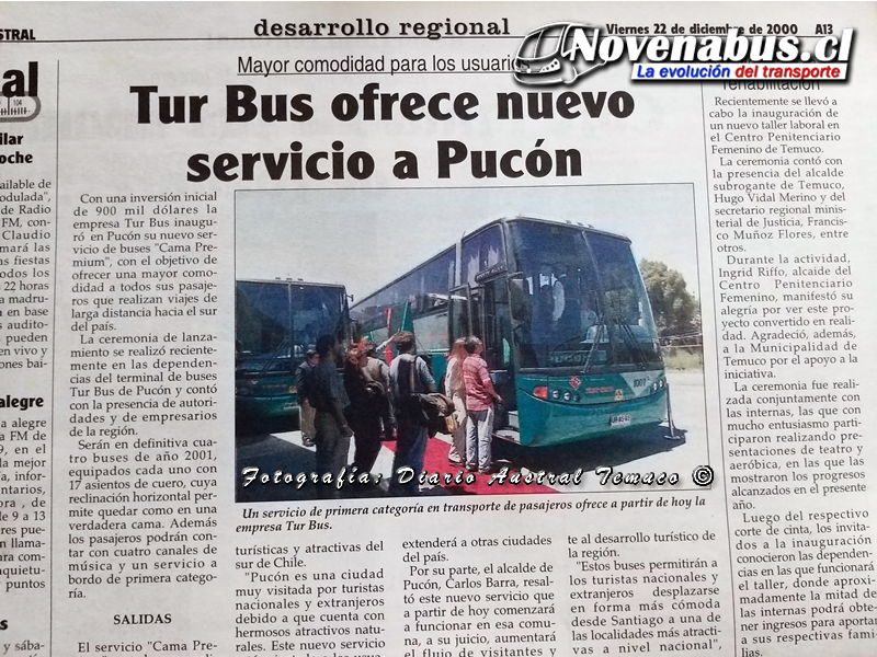 Tur Bus Ofrece Nuevo Servicio a Pucón